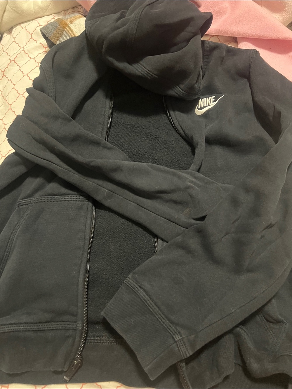 Nike Black Hooded Full-Zip Sweatshirt with White Swoosh